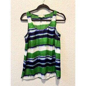 Michael Kors MICHAEL Top Women Medium Sleeveless Stripes Round Neck Blue Green M